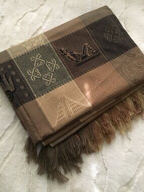 Handwoven Mexican Wool Textile Artisan Patchwork Blanket, Traditional Mayan Mo